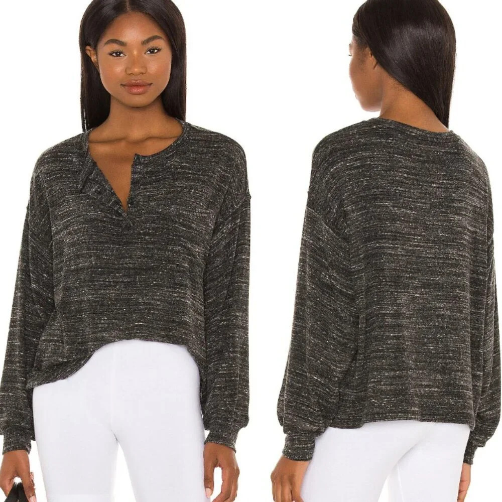 Lovers and Friends Valeria Marked Henley Top/Heathered Gray 26040